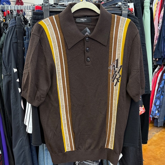 AMIRI Brown and Yellow Striped Polo Shirt - Picture 1 of 11